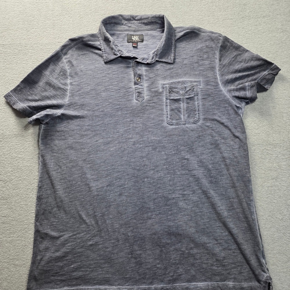 Rock & Republic Mens XXL Blue Faded Slub Cotton Short Sleeve Pocket Polo Shirt